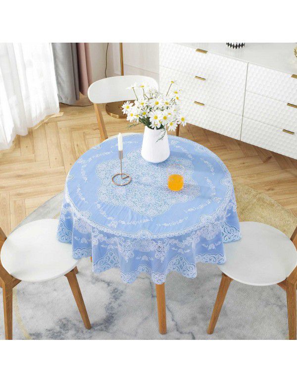 Cross border e-commerce gray big grid tassel imitation cotton linen tablecloth round household