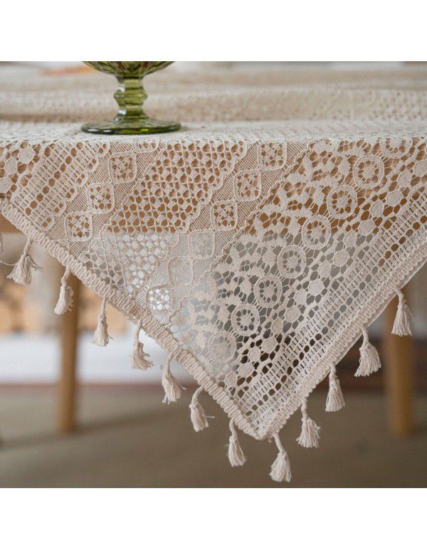 Cloth Dad American style pastoral crochet cover table cloth woven tablecloth hollowed out tablecloth tassel table mat spot wholesale