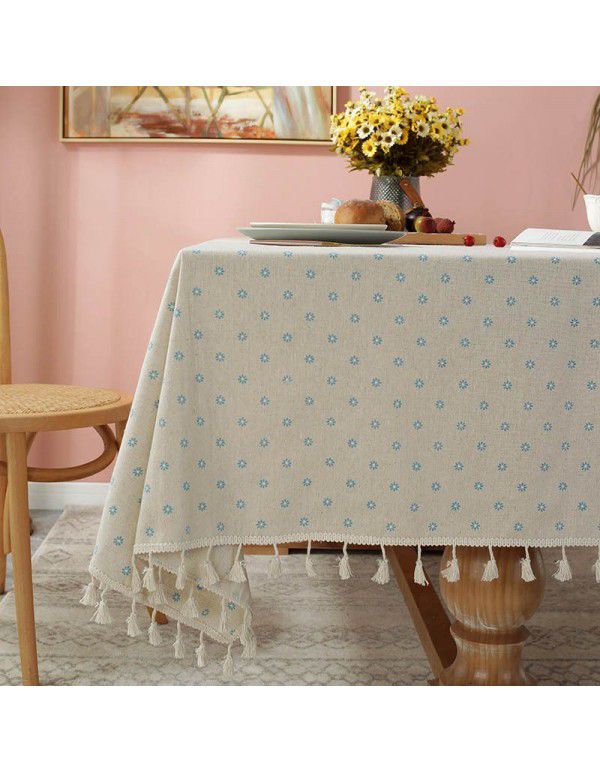 Cloth Dad Table Cloth Pastoral Cotton Linen Daisy Printing Rectangular Table Cloth Tea Table Cover Cloth Tassel Table Cloth Factory