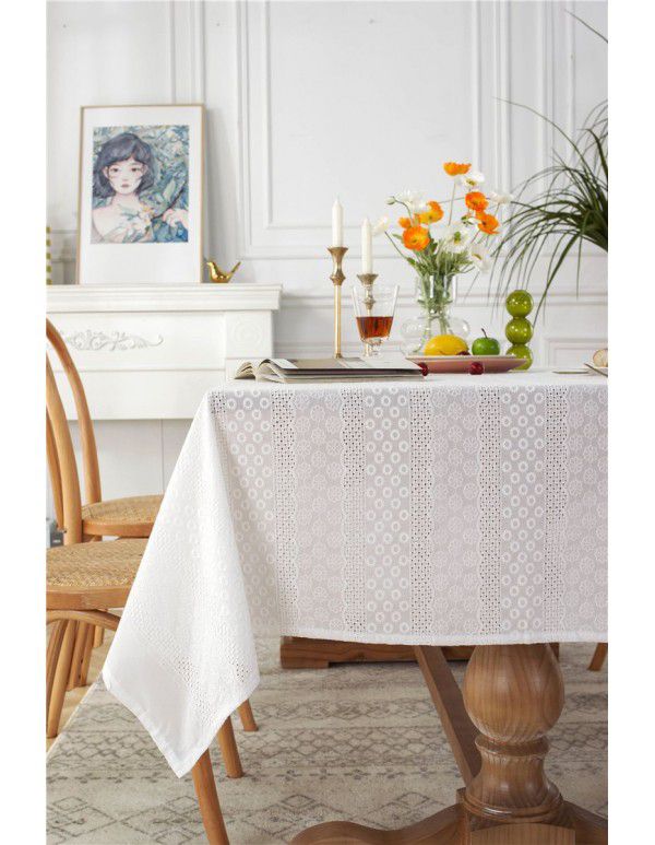 French style garden lace tablecloth, all cotton hollow out photo, white embroidered tea table table cloth, one tablecloth for distribution