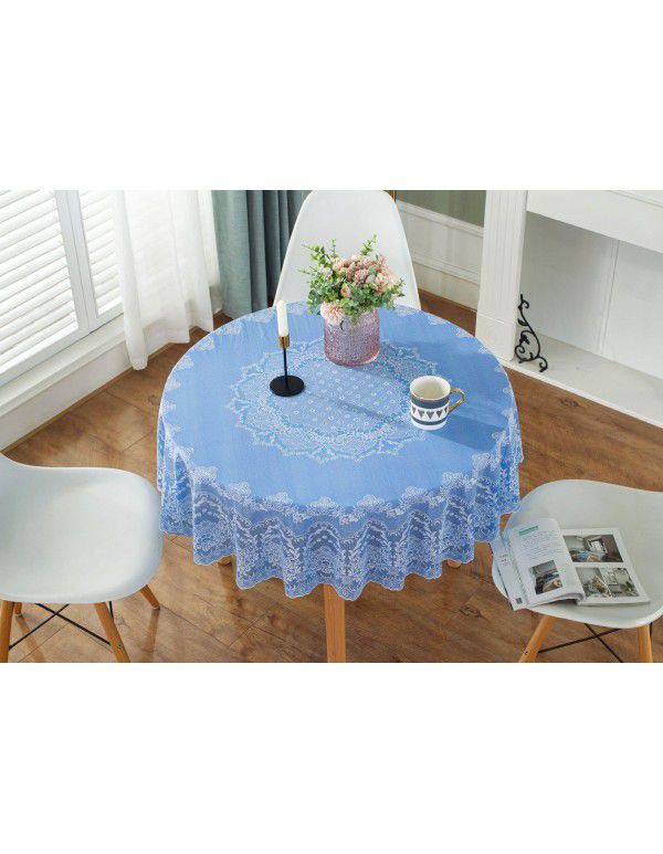 Cross border e-commerce gray big grid tassel imitation cotton linen tablecloth round household