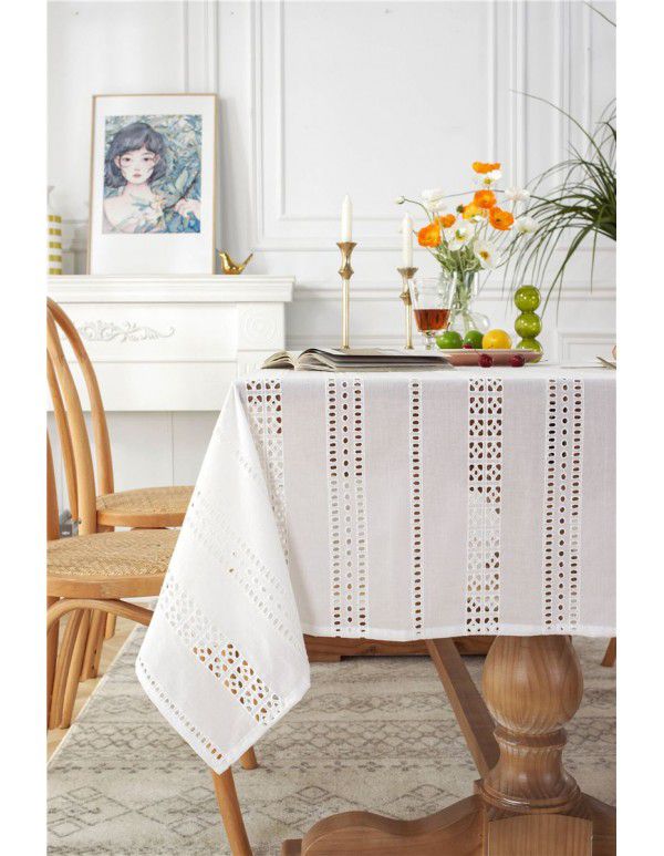 French style garden lace tablecloth, all cotton hollow out photo, white embroidered tea table table cloth, one tablecloth for distribution