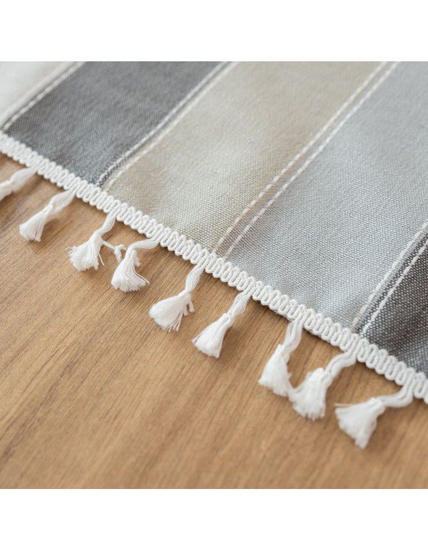  simple stripe decorative linen tablecloth tassels thickened rectangular wedding table cover tea table wholesale