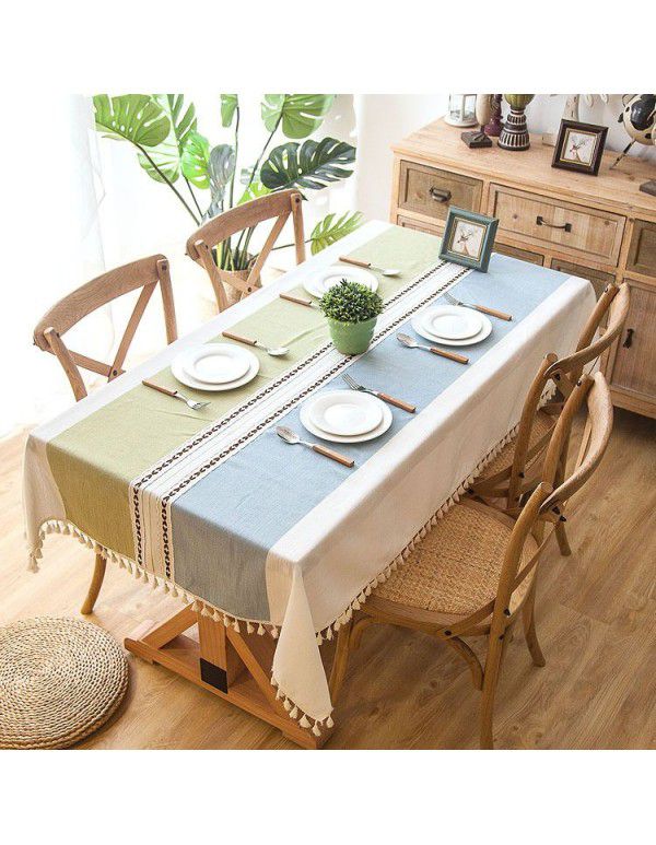 INS Nordic waterproof jacquard imitation cotton and linen embroidered tassel tablecloth lace geometric rectangular table tea table tablecloth