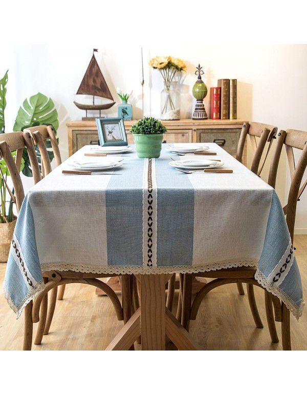 INS Nordic waterproof jacquard imitation cotton and linen embroidered tassel tablecloth lace geometric rectangular table tea table tablecloth