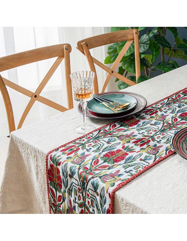 Literature and Art Retro Bar, Cafe, Restaurant, Off white Table Cloth, Southeast Asian Ethnic Style Table Flag, Tea Table, Table Cloth