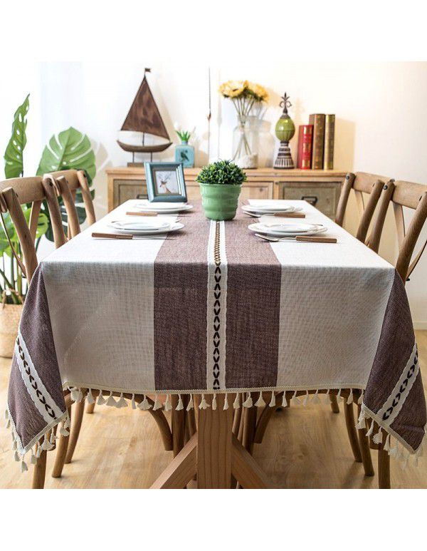 INS Nordic waterproof jacquard imitation cotton and linen embroidered tassel tablecloth lace geometric rectangular table tea table tablecloth