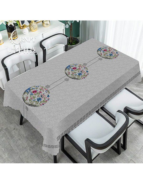 Simple and retro Chinese style national style tablecloth waterproof and oil proof PVC plastic tablecloth rectangular tea table tablecloth