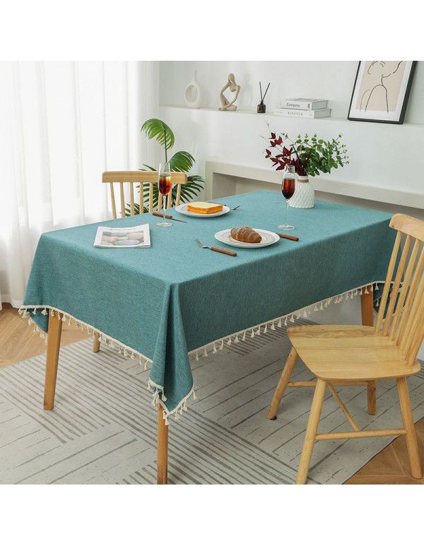 Plain tassel lace rectangular tablecloth simple table mat TPU coated waterproof oil proof wear-resistant thickened spot