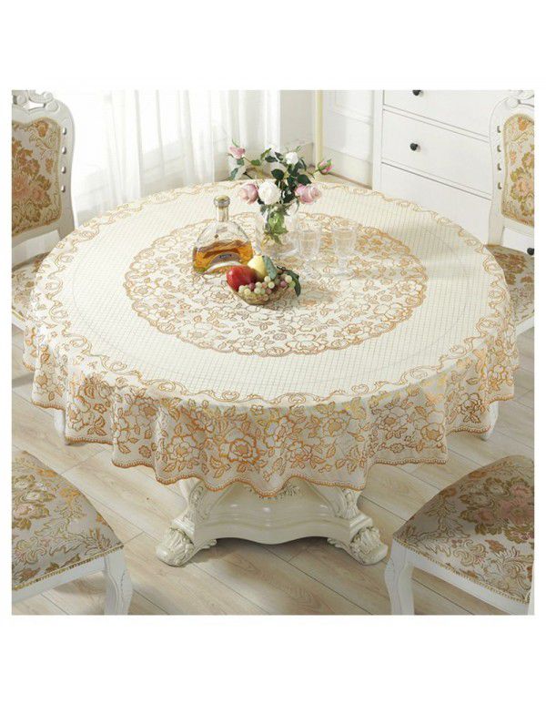 Cross border e-commerce gray big grid tassel imitation cotton linen tablecloth round household