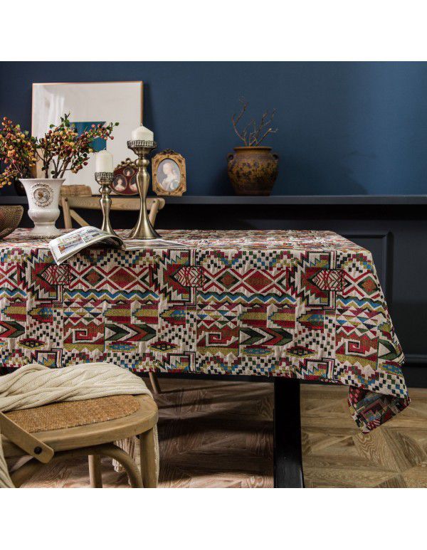 Yimanqiyun American Table Cloth Colorful Jacquard Table Cloth Double sided Pattern Thick Table Cloth Geometric Bohemian Style