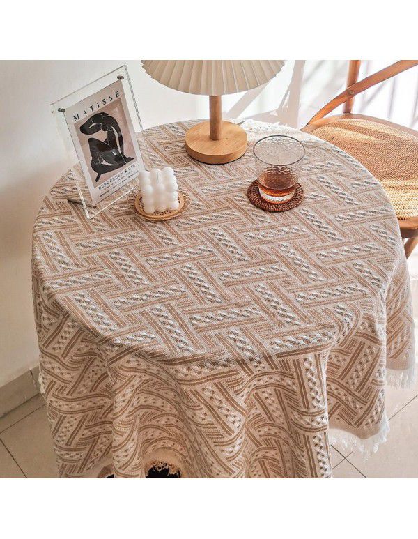 French ins style white table cloth Japanese tea table table cloth Net red photo round table cloth cotton linen table mat cover