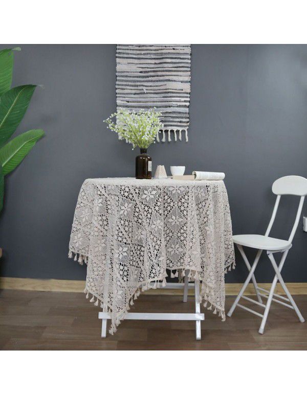 Countryside wind hook knitting cotton thread hollow tassel tablecloth tea table round table piano cloth tablecloth cross-border source