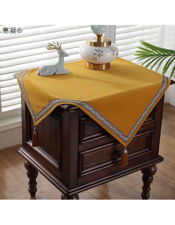 Chinese square bedside table cloth, light and luxurious, square tea table cover, plain color, small square table cloth