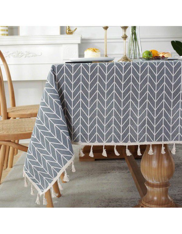 Cloth Papa New Chinese Vintage Blue and White Porcelain Cotton Linen ins Rectangular Table Table Cloth Tassel Table Cushion Tea Table Table Cloth