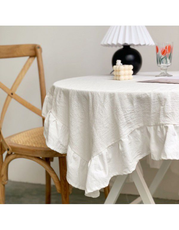 Ins Net Red Vintage Pleated Ruffles Table Cloth White Lace Shooting Background Cloth Living Room Table Cloth Home stay