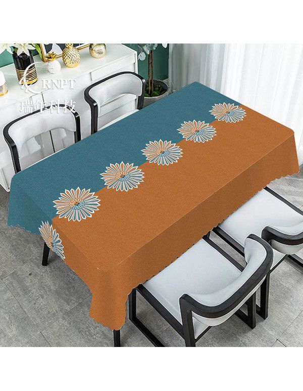 Simple and retro Chinese style national style tablecloth waterproof and oil proof PVC plastic tablecloth rectangular tea table tablecloth