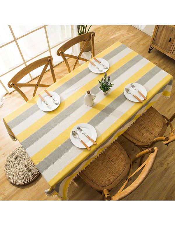 INS Nordic waterproof jacquard imitation cotton and linen embroidered tassel tablecloth lace geometric rectangular table tea table tablecloth