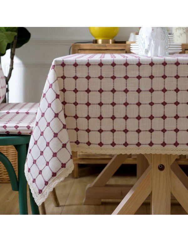 Thickened plaid tablecloth, cotton linen, small and fresh rectangular Japanese simple tablecloth, table cloth, Amazon cross-border