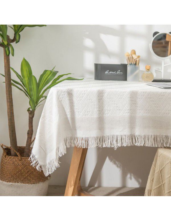 Photographic tablecloth ins wind light luxury high sense lace white cotton linen desk cloth rectangular tea table round table mat