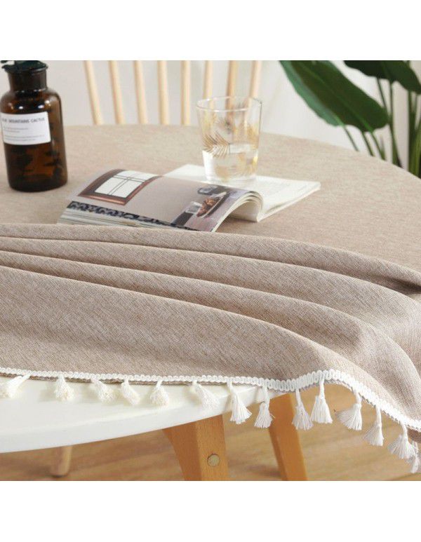 INS Nordic solid color waterproof imitation cotton and linen lace tassel round rectangular tablecloth table cloth tea table cover