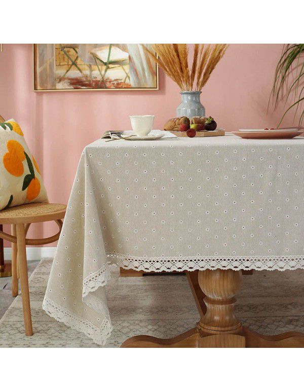 Cloth Dad Table Cloth Pastoral Cotton Linen Daisy Printing Rectangular Table Cloth Tea Table Cover Cloth Tassel Table Cloth Factory