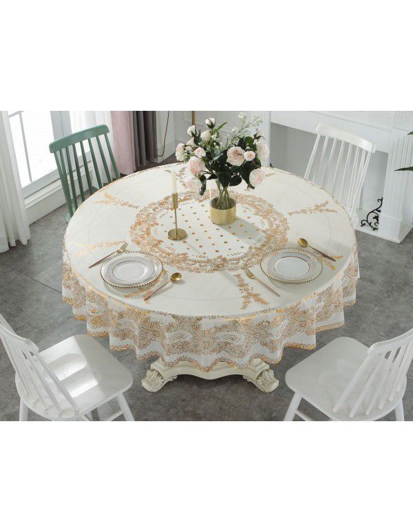 Cross border e-commerce gray big grid tassel imitation cotton linen tablecloth round household