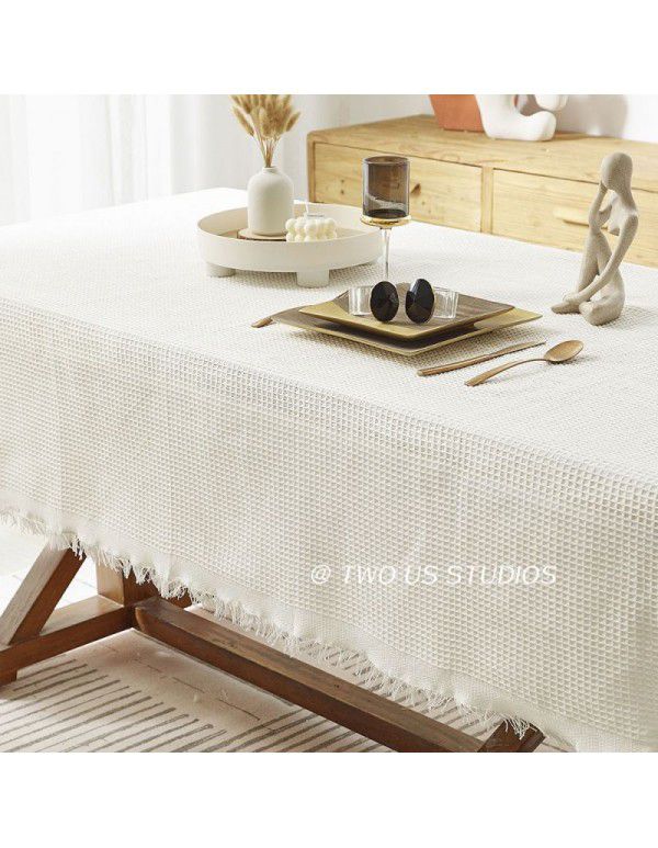 Japanese style quiet wind milk tea color tablecloth ins wind thickened cotton and linen cloth art advanced sense light luxury table square tablecloth