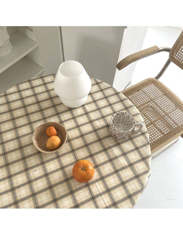 Korean ins beige big grid table cloth dormitory decoration coffee shop home stay hanging cloth picnic cloth cushion chic lawn