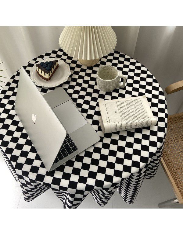 Ins net red black and white checkerboard color contrast tablecloth desk table furniture cafe home stay soft background cloth