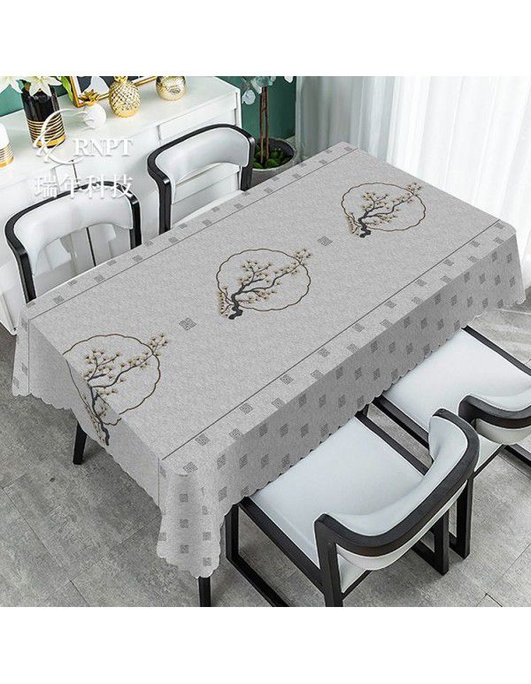 Simple and retro Chinese style national style tablecloth waterproof and oil proof PVC plastic tablecloth rectangular tea table tablecloth