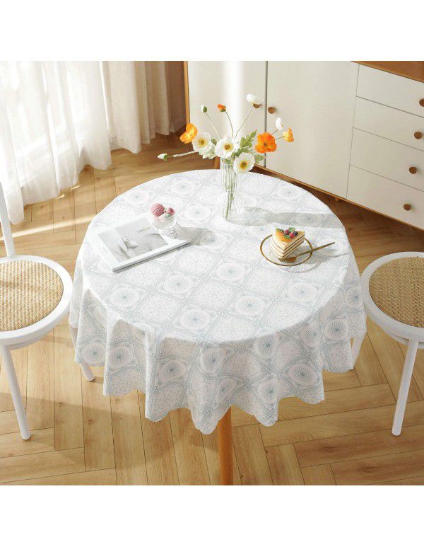 Cross border e-commerce gray big grid tassel imitation cotton linen tablecloth round household