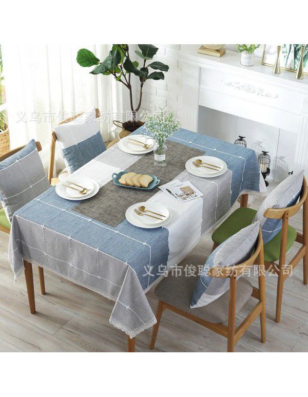 INS Nordic waterproof jacquard imitation cotton and linen embroidered tassel tablecloth lace geometric rectangular table tea table tablecloth