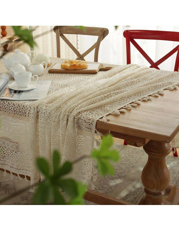 Cloth Dad Table Cloth American pastoral ins hollow crochet rectangular woven table cloth lace tassel table mat wholesale