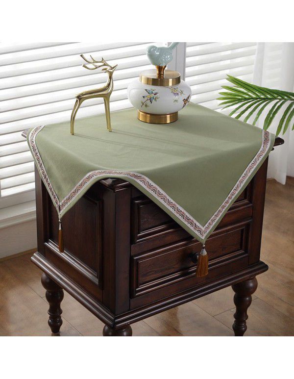 Chinese square bedside table cloth, light and luxurious, square tea table cover, plain color, small square table cloth