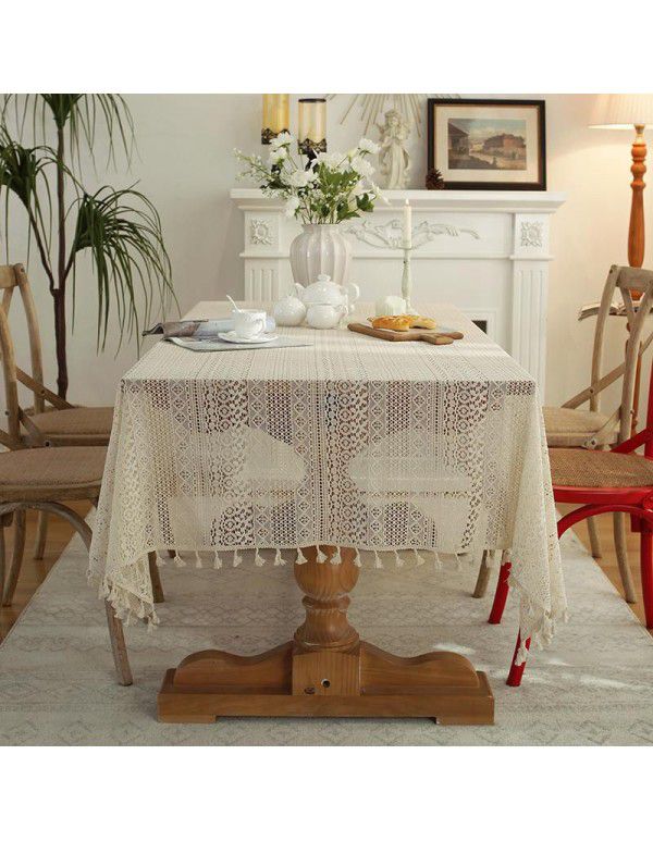 Cloth Dad Table Cloth American pastoral ins hollow crochet rectangular woven table cloth lace tassel table mat wholesale