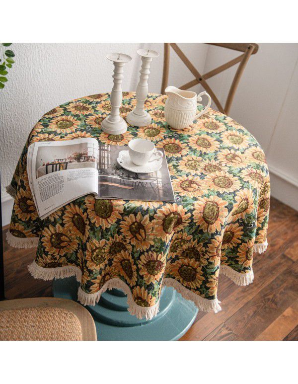 Yimanqiyun American tablecloth jacquard sunflower tablecloth round thick tablecloth directly supplied by the factory