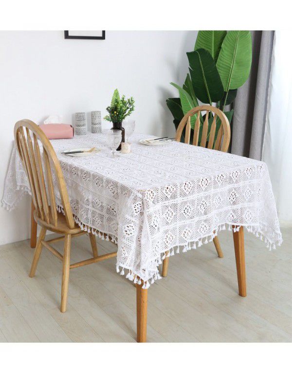 Countryside wind hook knitting cotton thread hollow tassel tablecloth tea table round table piano cloth tablecloth cross-border source