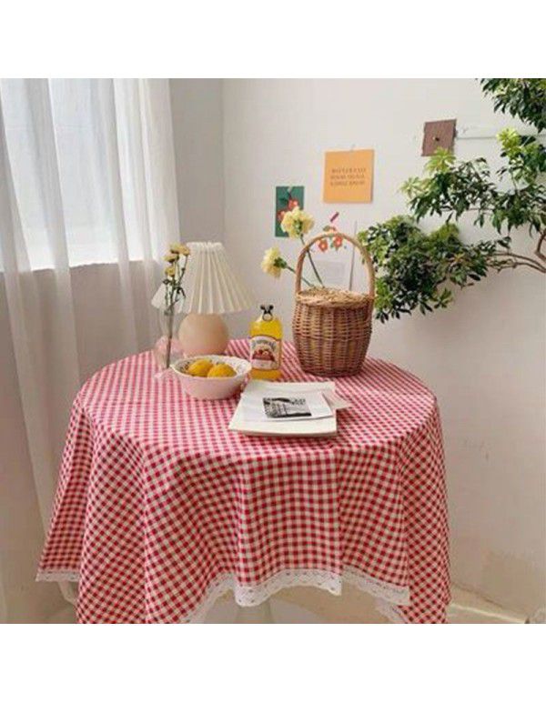 Cotton and linen table cloth, simple lattice, Nordic desk, student dormitory, square lace, cute computer table cloth