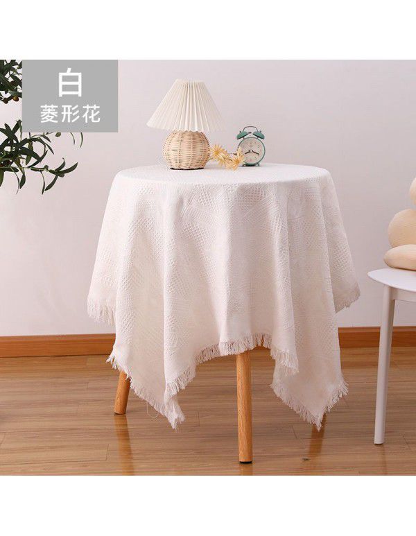 Nordic ins style white tablecloth French tea table mattress bedside desk picnic cloth dustproof sofa towel full cover wholesale