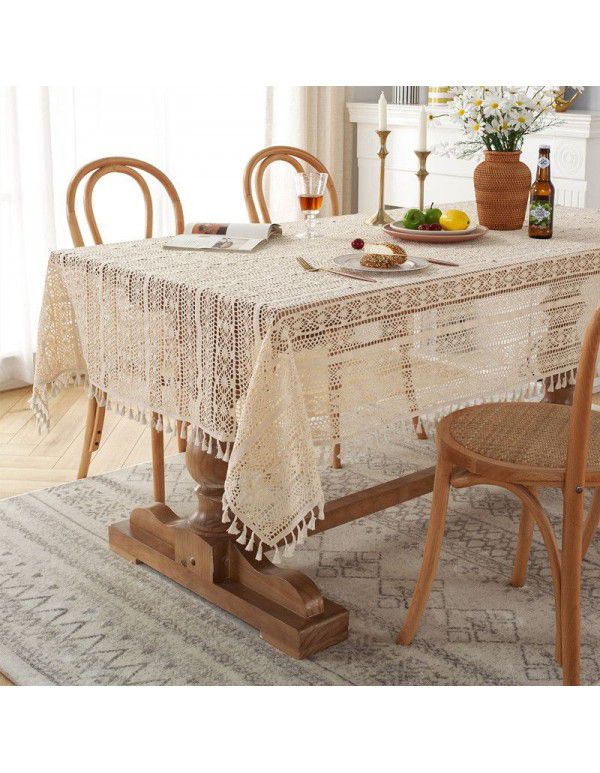 French wide straight edge pastoral crochet hollowed out table cloth lace tassel cloth tea table cloth manufacturer wholesale and distribution