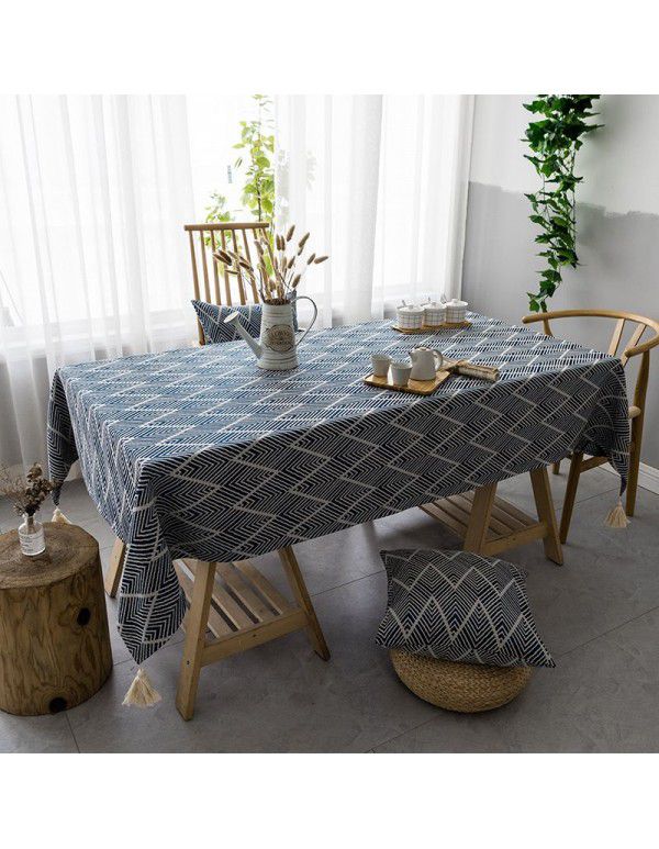 Japanese cotton and linen cloth net red ins tablecloth Nordic geometry Modern luxury literary house Tea table cloth tablecloth