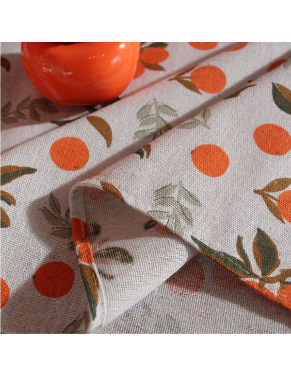 Lexuan Xiu New Nordic Autumn Orange Cotton Linen Vintage Used Printing Rectangular Table Cloth Table Cloth Wholesale Factory