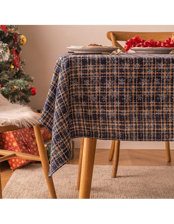 New American red and green plaid tablecloth snowflake printed tablecloth rectangular tea table cloth Christmas table cloth