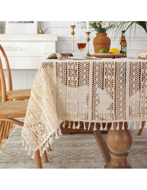 French wide straight edge pastoral crochet hollowed out table cloth lace tassel cloth tea table cloth manufacturer wholesale and distribution