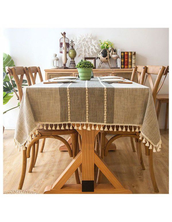 INS Nordic waterproof jacquard imitation cotton and linen embroidered tassel tablecloth lace geometric rectangular table tea table tablecloth