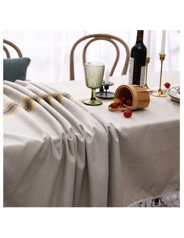 Cross border manufacturers' new tablecloths, dining tables, polyester imitation cotton, linen, jacquard cloth, table mats, tea table cloth, spot wholesale