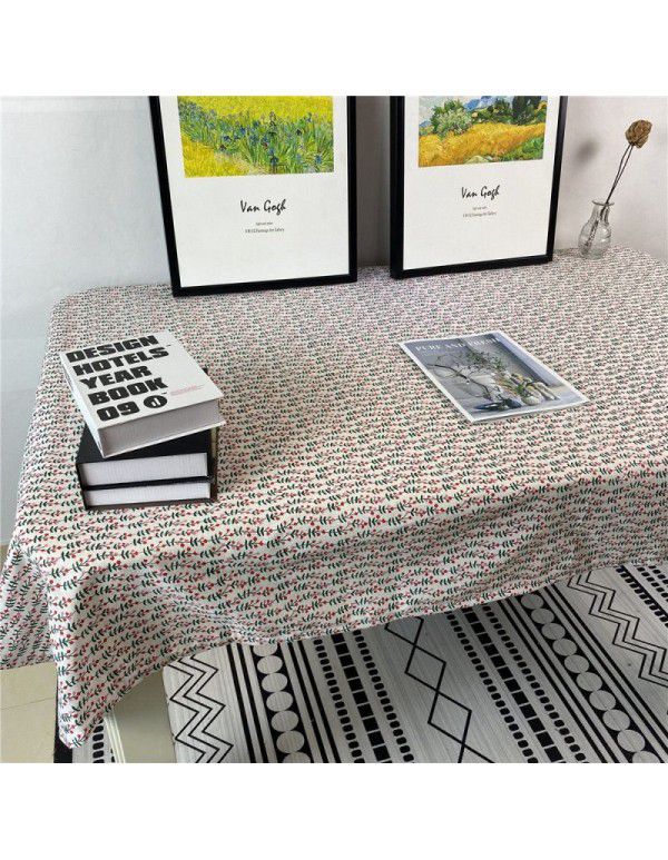 Korean retro blue floral tablecloth ins style rose picnicking cloth background cloth cotton linen tea table cloth