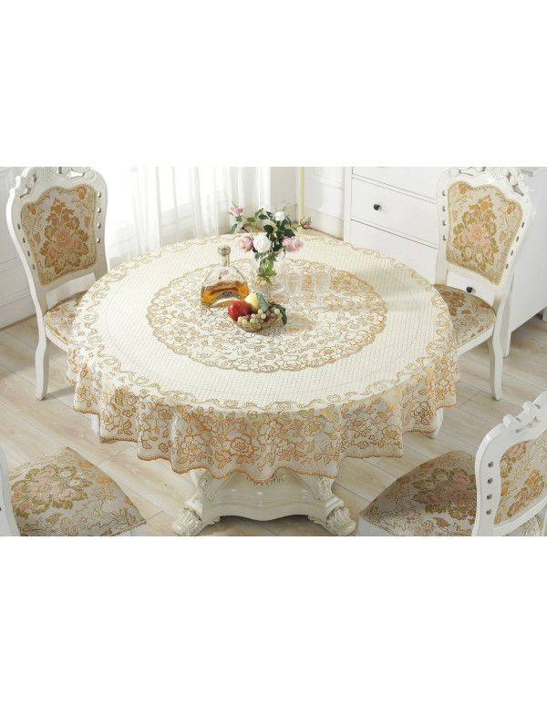 Cross border e-commerce gray big grid tassel imitation cotton linen tablecloth round household