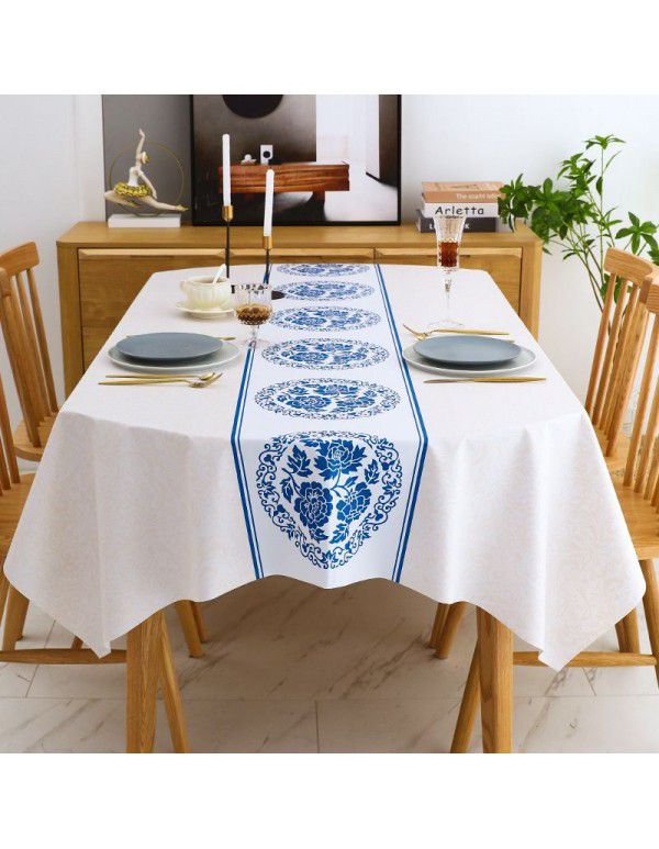 Chinese table cloth waterproof, oil proof, wash free, hot resistant pvc table cloth rectangular oval table mat ins